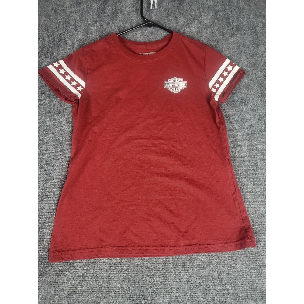 Harley Davidson Wounded Warrior Project Shirt Women XS Burgundy Stars Sleeve Tee